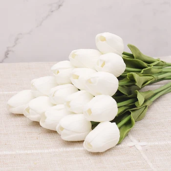 10vnt PU Puokštė Dirbtinės Gėlės Tulpės, Baltas Latekso Nekilnojamojo Touch Miegamojo Kambarį Apdaila Netikrą Gėlių Namuose Vestuvių Dekoras