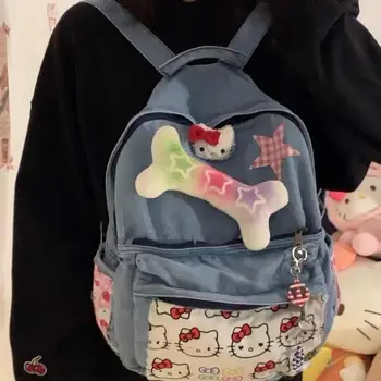 2022 Kawaii Sanrio Džinsinio Kuprinė Hello Kittys Mielas Grožio Kaulų Susiuvimo Karšto Krepšys Didelis Pajėgumo Mergaitėms Dovanų