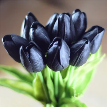 30pcs juodosios Tulpės, Dirbtinės Gėlės Nekilnojamojo touch PU artificiales para decora Puokštė namų Vestuvių dekoravimas dirbtiniais gėlės