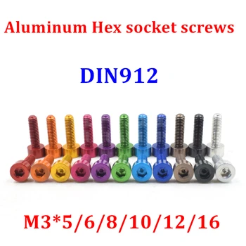 50pcs DIN912 M3 Aliuminio varžtas M3*6/8/10/12/14/16mm anoduoto spalvinga aliuminio lydinio šešiakampe veržle Hex galvos dangtelio varžtai