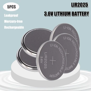 5VNT Įkrovimo Baterija (akumuliatorius LIR2025 3,6 V Ličio Mygtukas įmontuotas Monetos Elementų Baterijų Žiūrėti Ląstelių LIR 2025 Pakeičia CR2025
