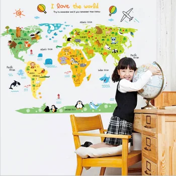 7 Rūšių didelis Pasaulio Žemėlapis Sienų Lipdukai Animacinių filmų Žemėlapis Namų Dekoro, Vaikų Kambarys Vinilo 