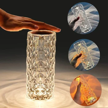 Crystal Rose Diamond Stalo Lempa 3/16 Spalvų, Reguliuojamas Jutiklinis Kontrolės Romantiškos Aplinkos Šviesos Miegamojo Puošimas USB Naktį Šviesos