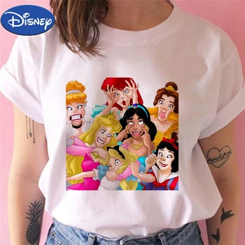 Disney Princesė Juokinga T Marškinėliai Moterims Pulovers Princesės Y2k T-Shirt Mados Šaliai Europos Miestų Ropa Mujer Tee Marškinėliai 80455