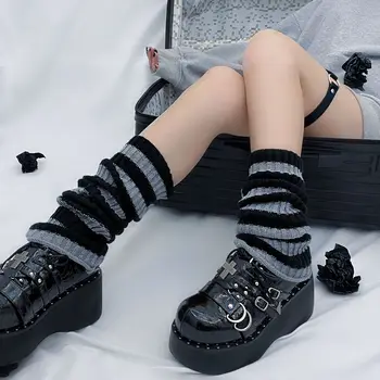 Gotikos Moterų Dryžuotas Kojų Šildytuvus Lolita Ilgai Kojinės Megztos Blauzdinės Japonų Saldumynai Žiemos Kojinių Kawaii Rankos Kulkšnies Šildytuvus