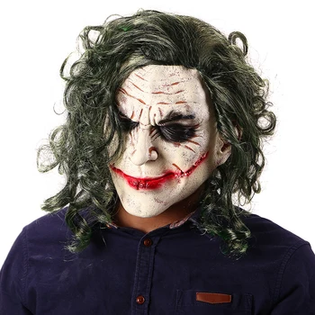 Joker Kaukė Baisu Halloween Latekso Kaukės Suaugusiųjų Siaubo Klounas Visą Galvą su Perukas Cosplay Kostiumas Šalis Prop