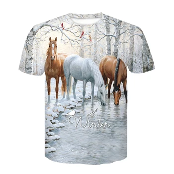 Vasaros 2020 apvalios kaklo asmenybės T-shirt mados 3D aukštos kokybės kietas žirgo galvos street wear trumpomis rankovėmis T-shirt