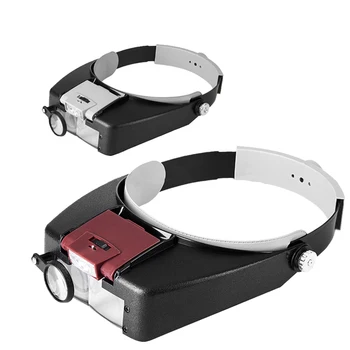 Žiūrėti Išlaikymo Padidinimo Stiklai LED Galvos montuojamas Skaityti Optivisor Didinamojo Stiklo Loupes Papuošalų, Laikrodžių Taisymo Įrankis